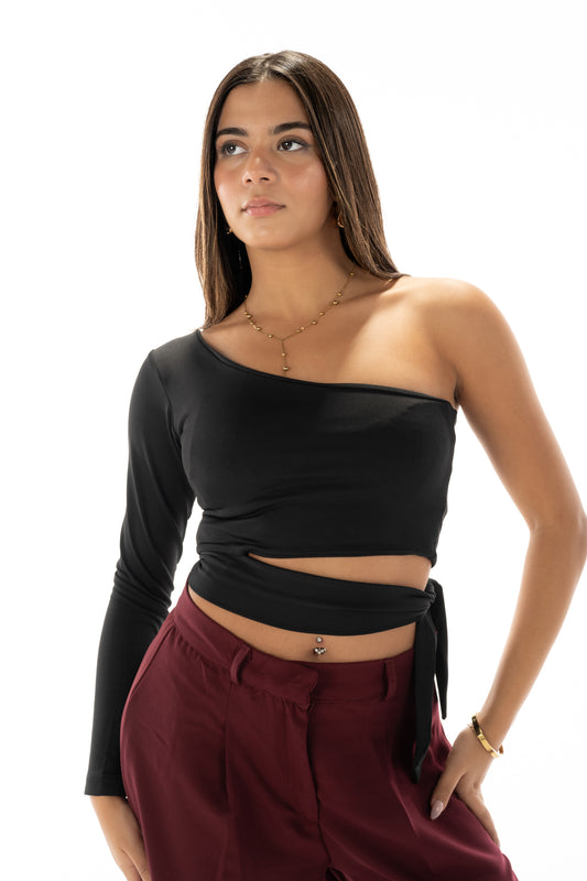 One shoulder ribbon top