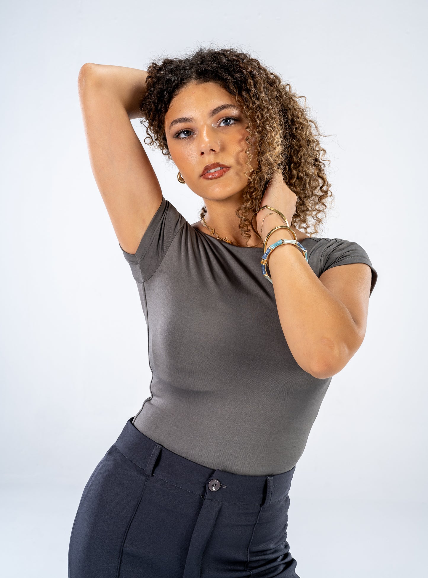Square neck top - grey