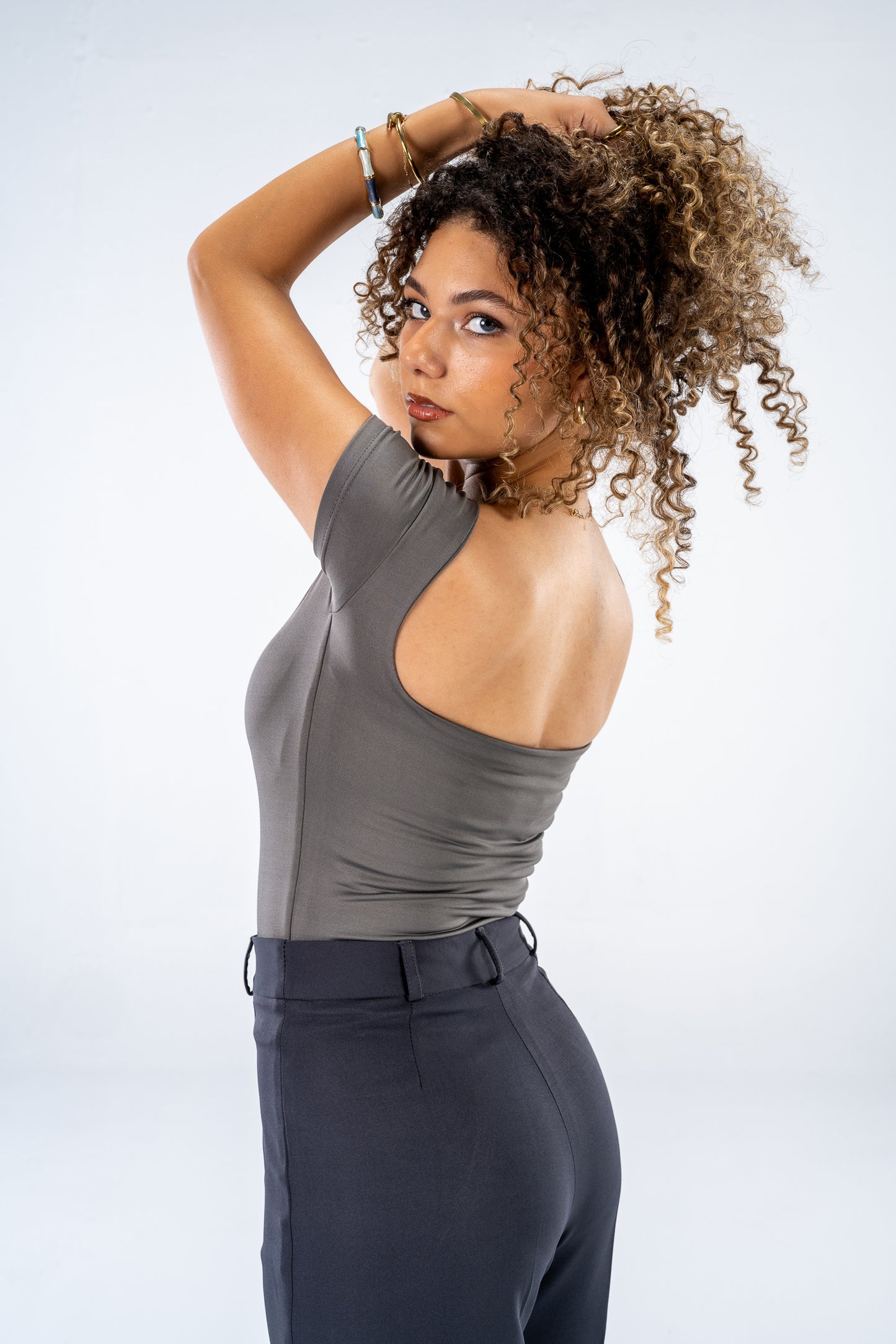 Square neck top - grey