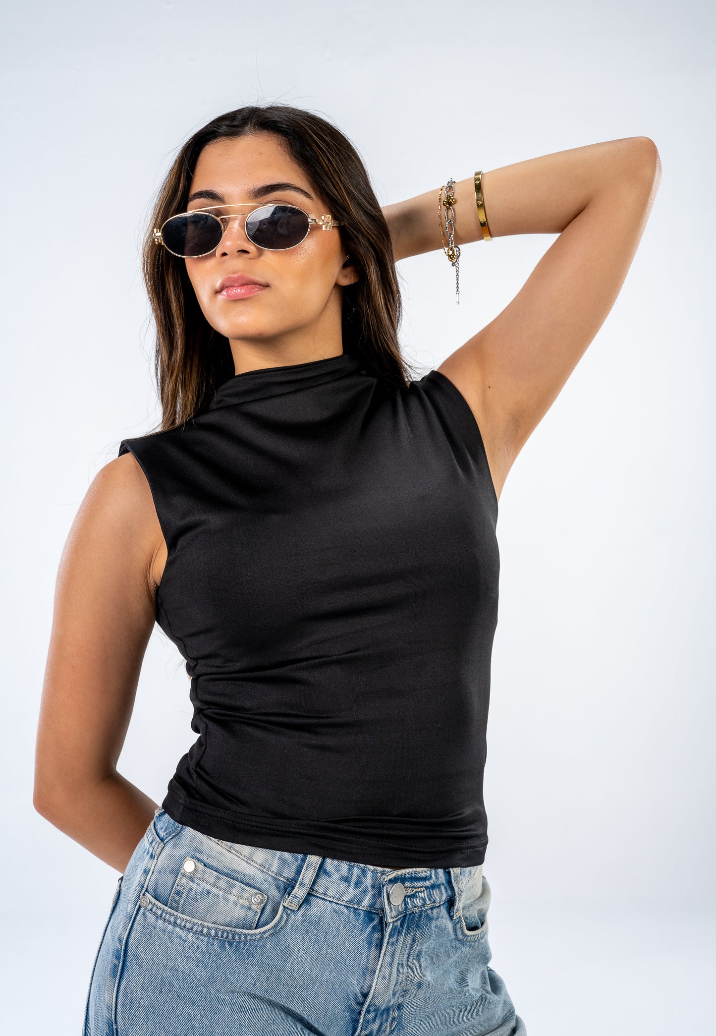 High neck sleevless top- Black