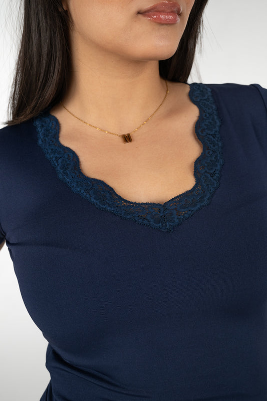 V lace short sleeves top