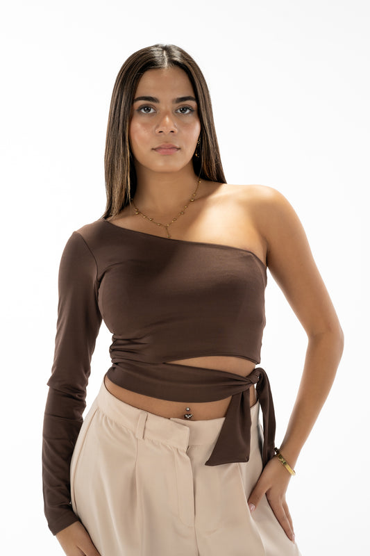 One shoulder ribbon top