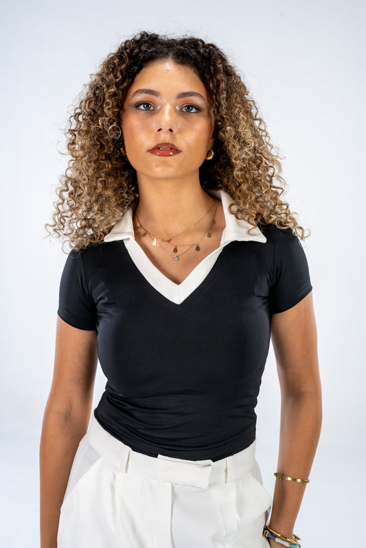 V - neck top - Black