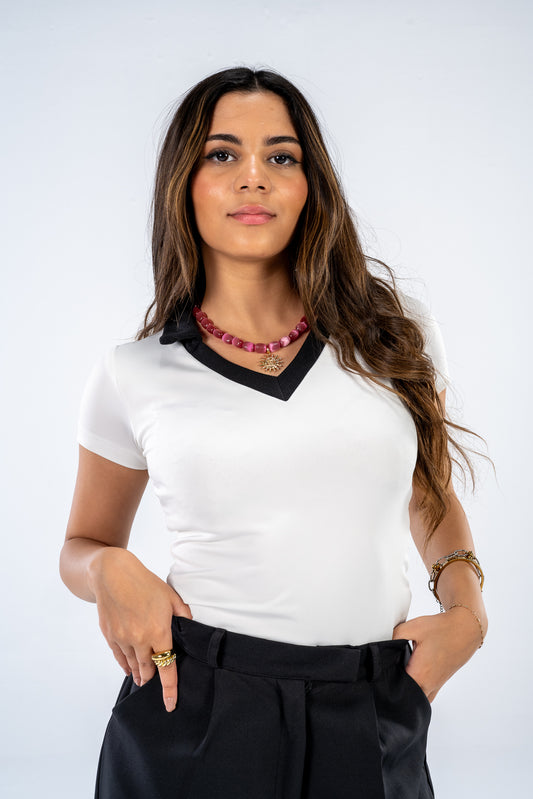 V - neck top -White
