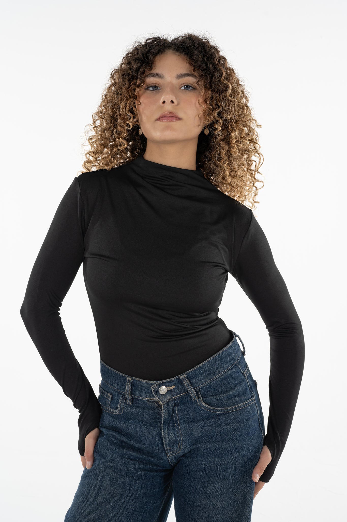 High neck long sleeves top