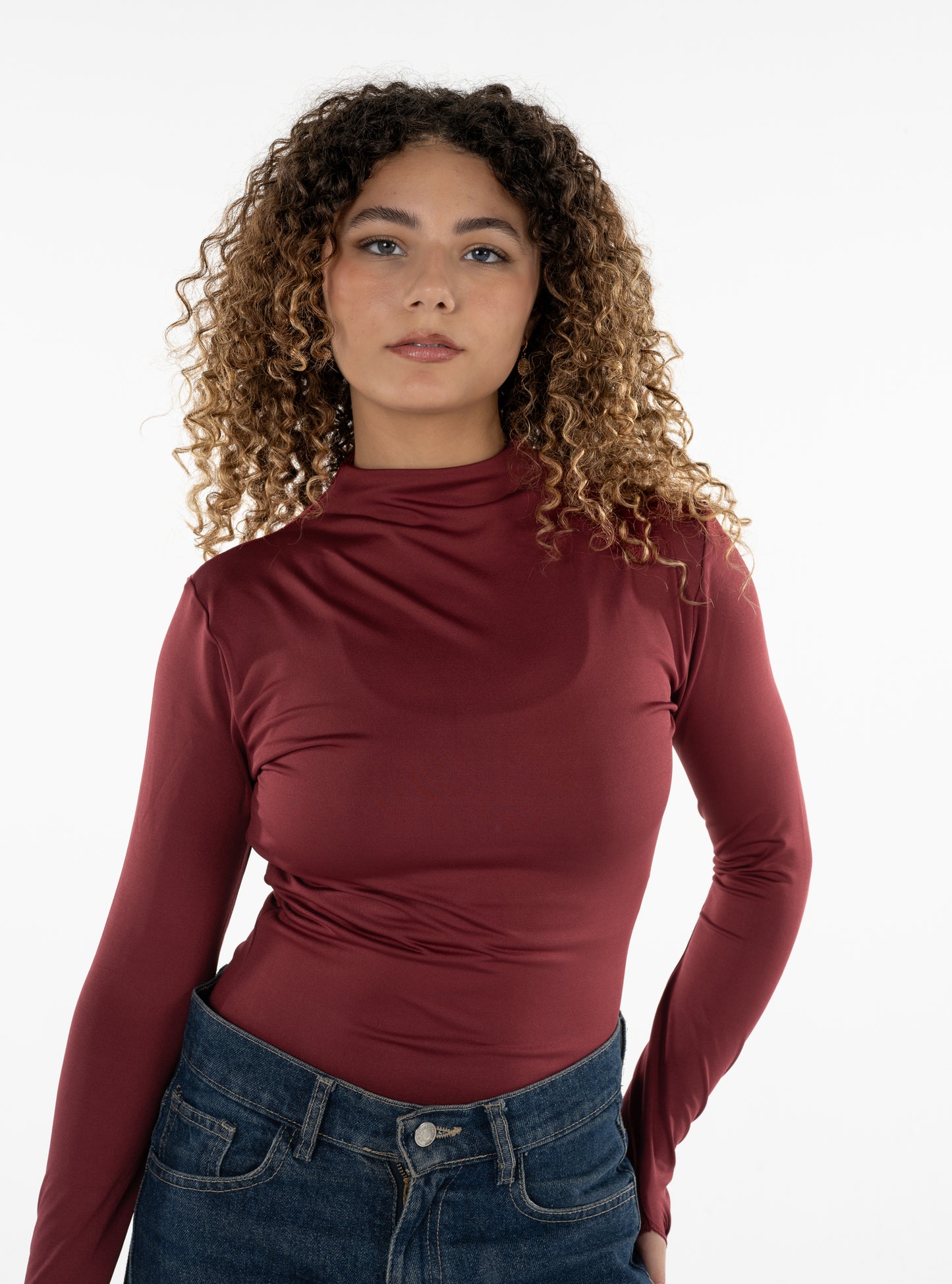 High neck long sleeves top